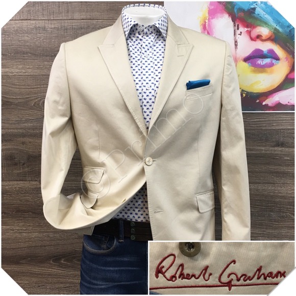 ROBERT GRAHAM Mens Cotton Blazer Sport Coat Casual Jacket Size 44R Suit (SPOTS)